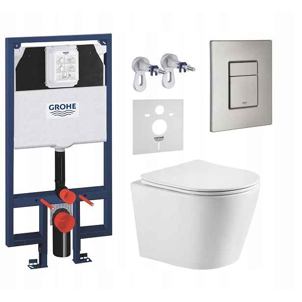 Sada Grohe Slim, Wc mísa Jess Imprese s tlačítkem nerezová ocel matná