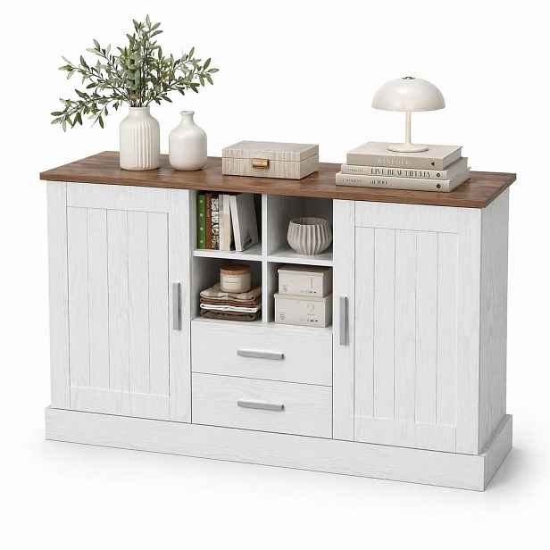 STILVORA KUCHYŇSKÁ SKŘÍŇ bílá a hnědá, dvířka, zásuvky, do obývacího pokoje a ložnice, 140×40×79,5 cm