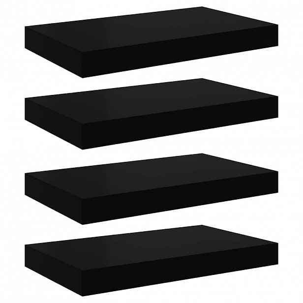 vidaXL Plovoucí nástěnné police 4 ks lesklé černé 40 x 23,5 x 3,8 cm MDF