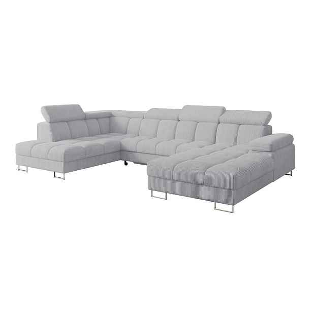 ALTDECOR SEDACÍ SOUPRAVA s funkcí spaní a úložným prostorem, otoman vlevo COMA U 345x203x79 šedá manšestr