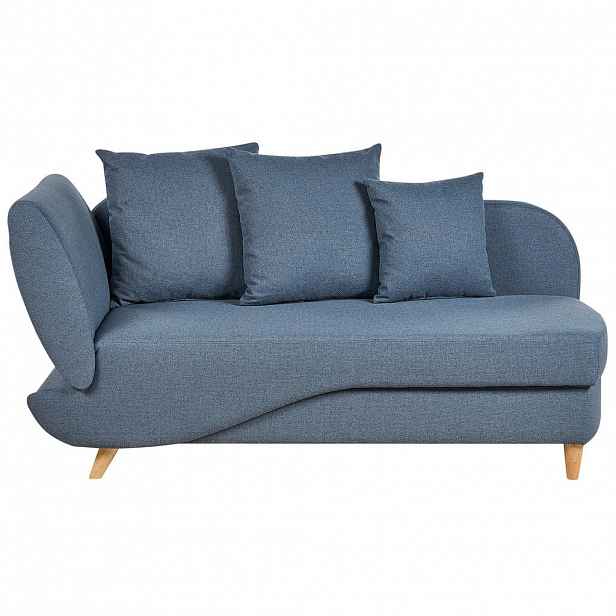 Beliani ČALOUNĚNÉ LEHÁTKO CHAISE LONGUE Imitace lnu tmavě modré s úložným prostorem pod postelí levostranné Meri