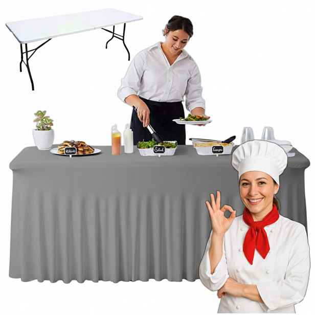 Obal na banketový stůl cateringový Šedý 180x76 cm Skirting volán