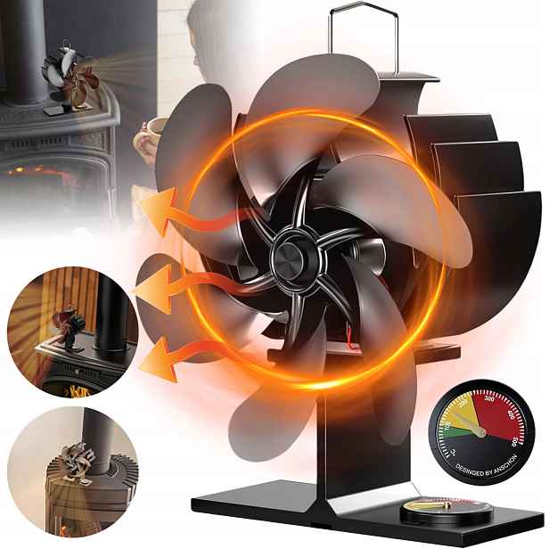 Termoelektrický Krbový Ventilátor Napájený Teplem Bez Proudu, Černý