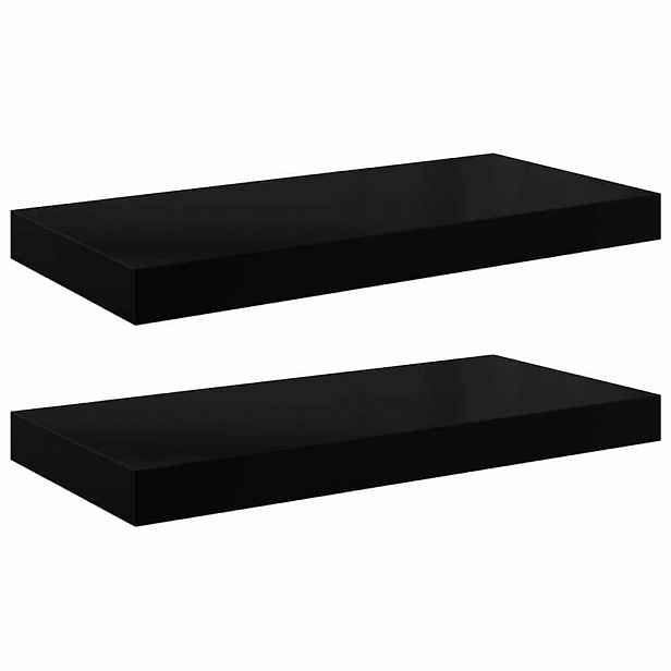 vidaXL Plovoucí nástěnné police 2 ks lesklé černé 50 x 23,5 x 3,8 cm MDF