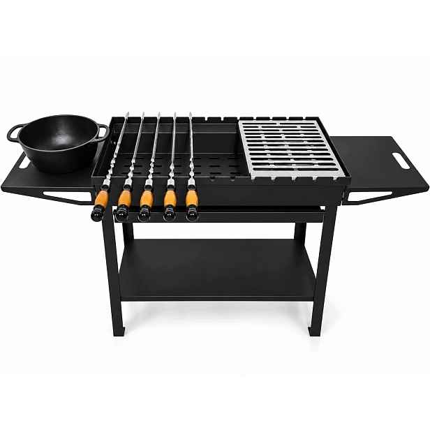 Gril Mangal Na 12 Špízů Ocel 3 MM Velký 138 CM Police Popelník