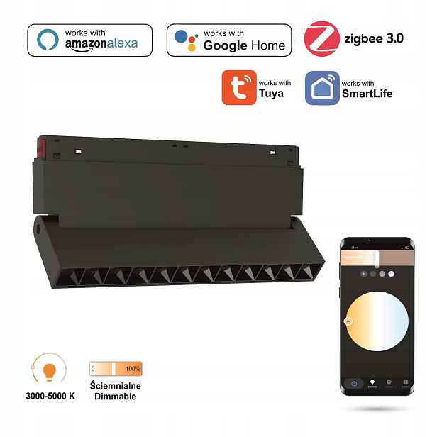 Lineární Led reflektor Zigbee nastavitelný 18W Smart Track 48VDC 3000-6000K
