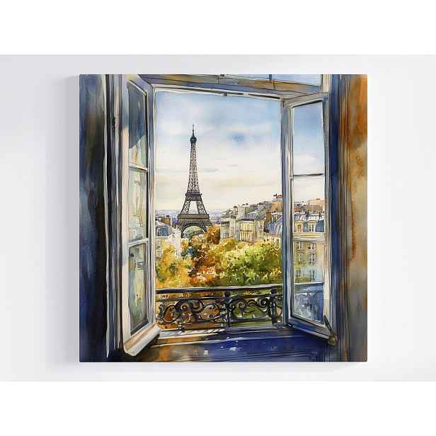 Obraz Na Plátně Canvas Paříž Balkon Okno Eiffelova Věž Podzim Pohled 50x50