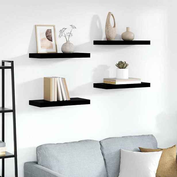 vidaXL Plovoucí nástěnné police 4 ks lesklé černé 50 x 23,5 x 3,8 cm MDF
