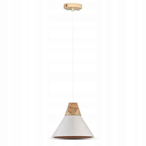Závěsná lampa dřevěná bílá kulatá nad jídelním stolem V-tac