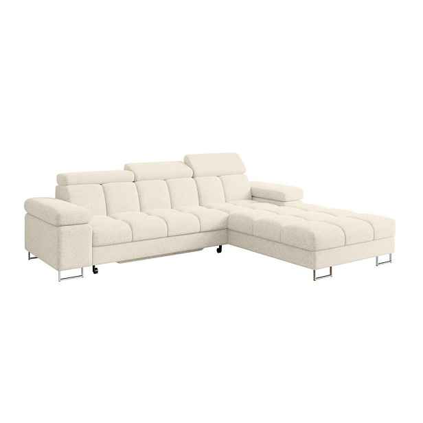 ALTDECOR ROHOVÁ SEDAČKA s funkcí spaní, otoman vpravo COMA L 271x203x79 krémová tkanina