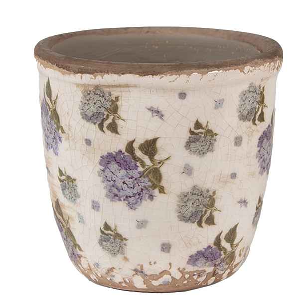 Béžový keramický obal na květináč s květy hortenzie Lilla XS - Ø 11*10 cm Clayre & Eef