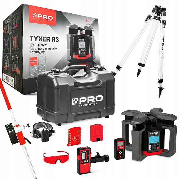 Laserový nivelátor Pro Tyxer R3 Sada: Detektor, Nivelační záplata, Stativ