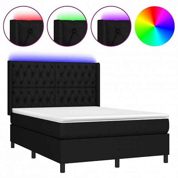 vidaXL Box spring postel s matrací a LED černá 140x190 cm textil
