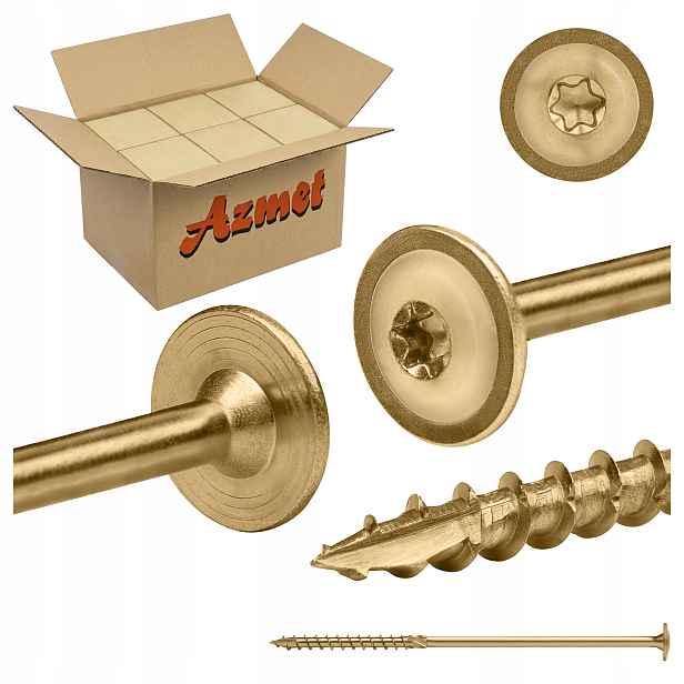 Tesařské vruty 10x240 mm Torx na dřevo talířové 150 Ks Azmet WCT10240