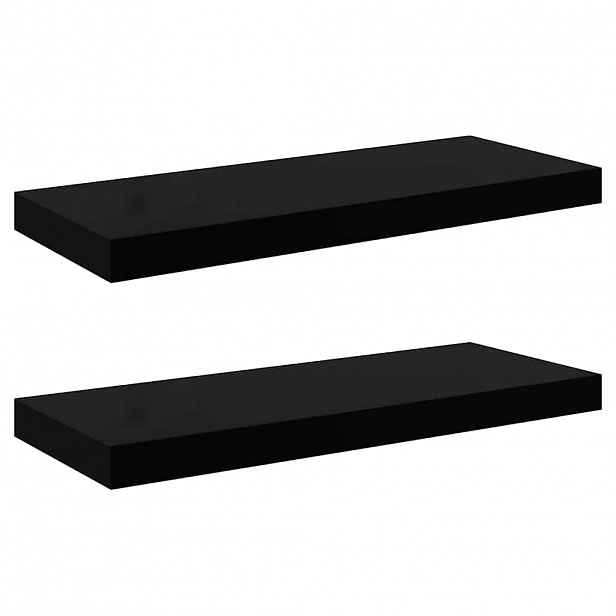 vidaXL Plovoucí nástěnné police 2 ks lesklé černé 60x23,5x3,8 cm MDF