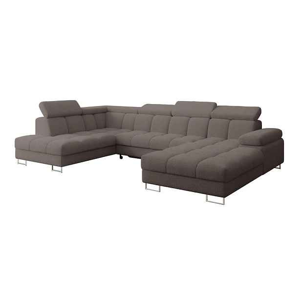 ALTDECOR SEDACÍ SOUPRAVA s funkcí spaní a úložným prostorem, otoman vlevo COMA U 345x203x79 hnědá buklé