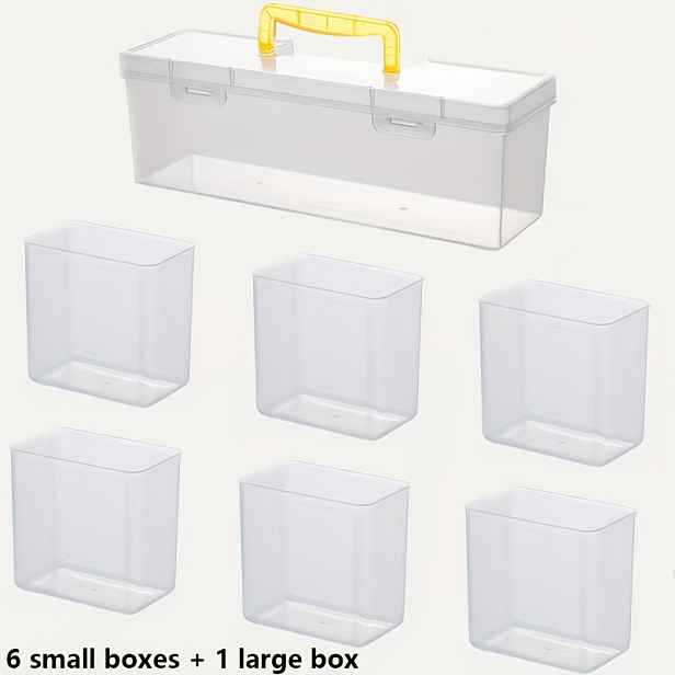 TEMU 7dílná sada (6 malých krabiček a 1 velká krabička) Úložný box na díly nářadí, Průhledný vícekomorový organizér na hardware, Odnímatelný box na