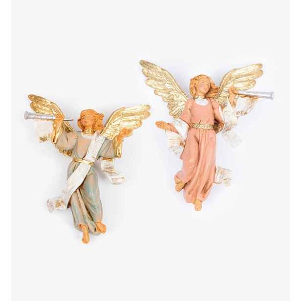 2 Figurky do Betléma od firmy Fontanini Andělé s trumpety, pro figurky o výšce 12 cm