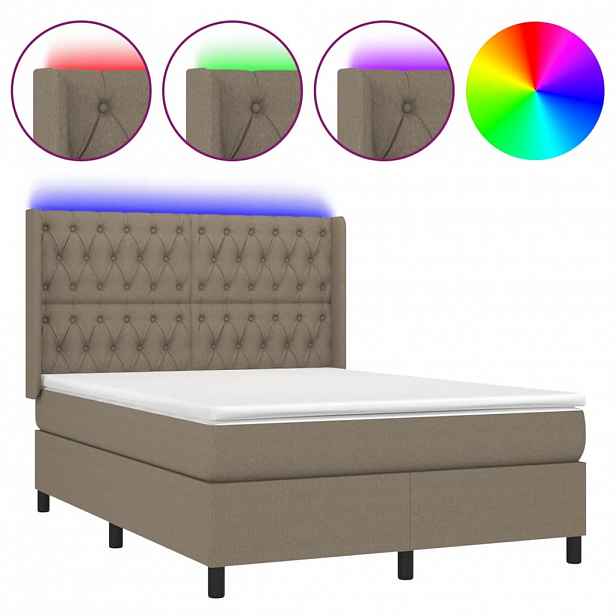 vidaXL Box spring postel s matrací a LED taupe 140x190 cm textil