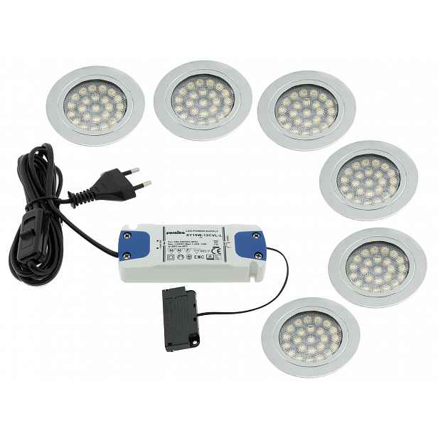 Kpl 6x Round Led 1,8W 12V stropní očko napájecí adaptér