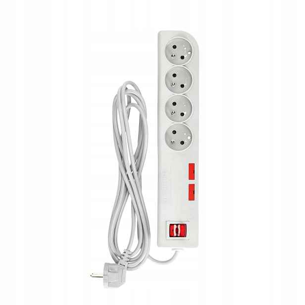Prodlužovací Kabel 4 zásuvky Protipřepěťová lišta Vypínač 3 m