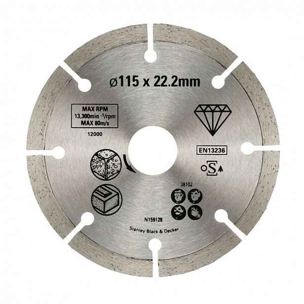 Stanley - Diamantový řezný kotouč na beton a cihly 115x22,2 mm STA38102-XJ