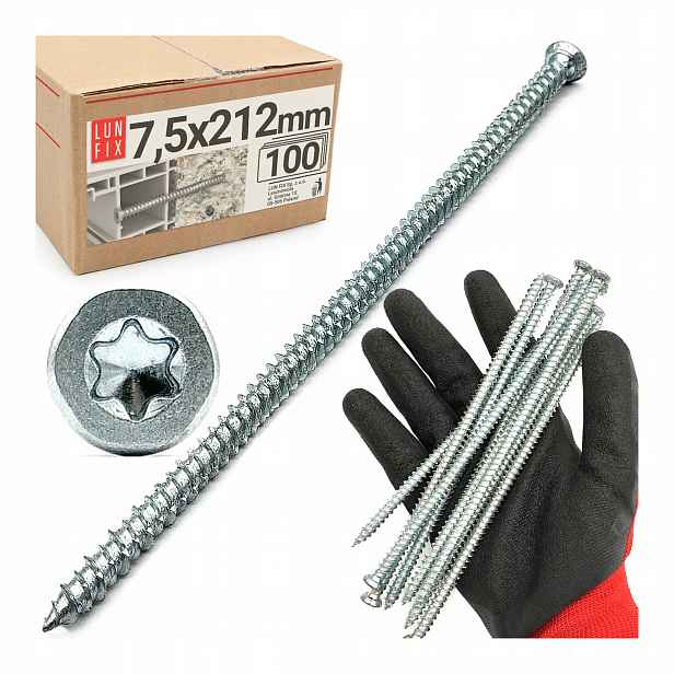 Zárubňové šrouby 7,5 x 212 mm pozink se zápustnou hlavou Tx 100 Ks