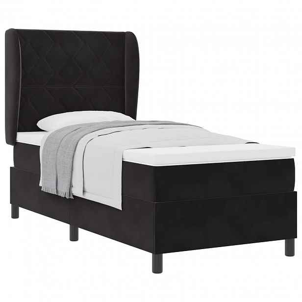 vidaXL Postel s boxspringem s čelo Černý 200 x 90 cm samet