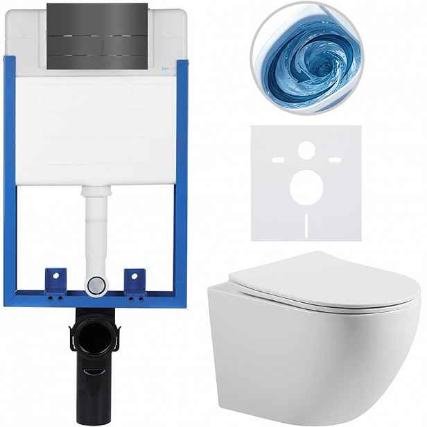 Kompletní WC set Profi/Cesso - bílá lesklá - WC tlačítko Line - tmavě šedá - pro zazdění - 49x36 cm