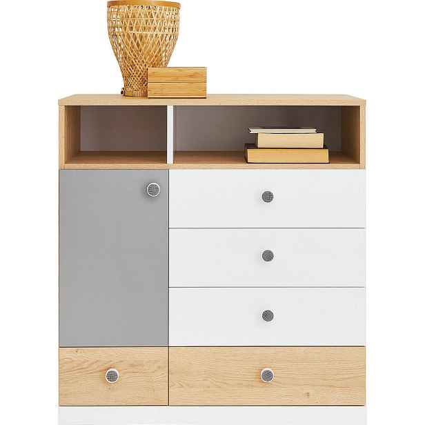 MASSENO KOMODA BRERA, 85/90/40 cm s 5 zásuvkami, počet dvířek: 1, dekor dub