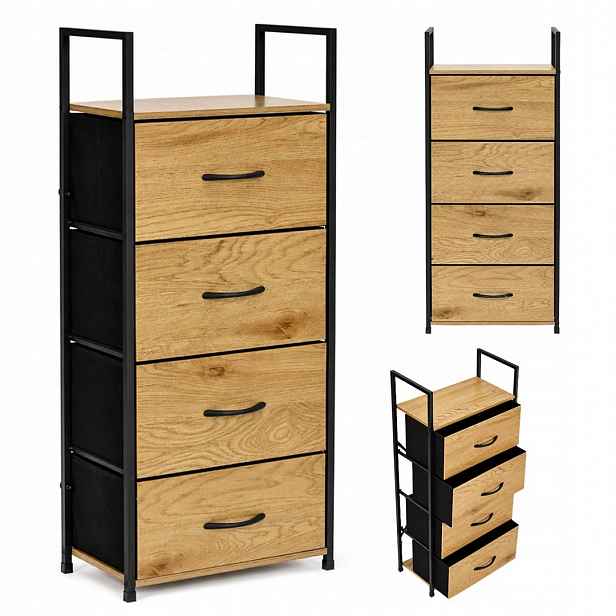 Skříňka se 4 látkovými zásuvkami, regál, textilní organizér, loft Moder