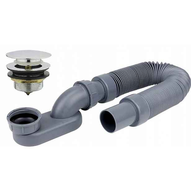Vanový/sprchový Sifon Flexibilní, Nastavitelný Zátka Klik Klak Chrom