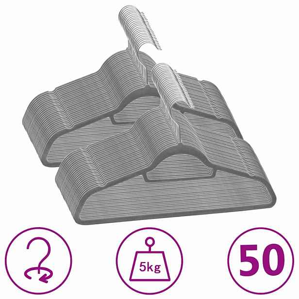 vidaXL 50 ks šatních ramínek protiskluzové šedé samet