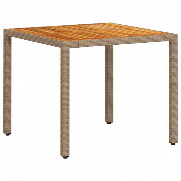 vidaXL Zahradní stůl béžový 90 x 90 x 75 cm polyratan akáciové dřevo