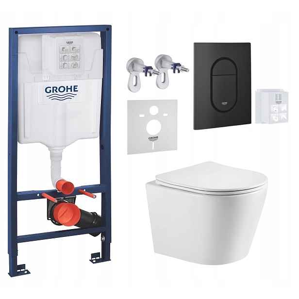 Grohe Wc stojan Rapid s Wc mísou Jess Tornado a tlačítkem černý mat