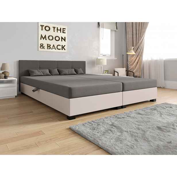 Manželská postel 160x200 LOCIKA DOUBLE 2 - světle šedá / ecru