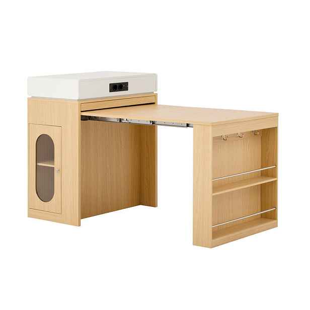 Modenvie KUCHYŇSKÝ ostrůvek z MDF a skla, 83/46-146,5/96 cm, přírodní/bílý, výsuvný