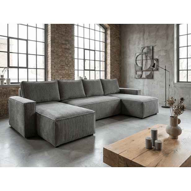 Šedá sedací souprava do U SMART COSARO 295x140 cm