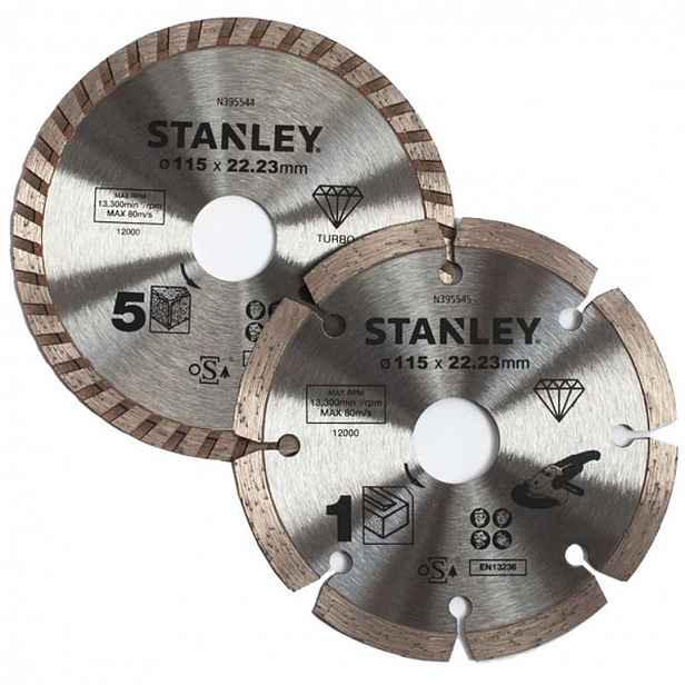 Stanley - 2díllná sada diamantových řezných kotoučů na beton a cihly, 115x22,2 mm STA38080-XJ