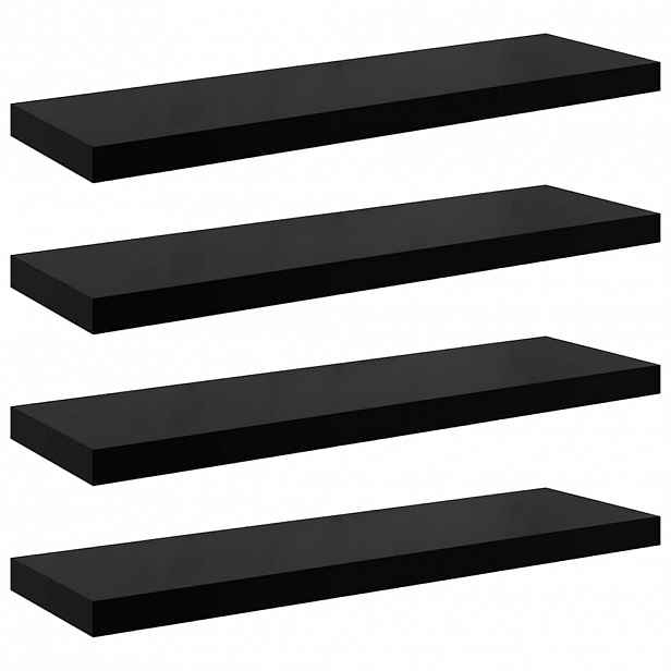 vidaXL Plovoucí nástěnné police 4 ks lesklé černé 80x23,5x3,8 cm MDF