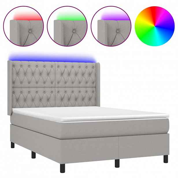 vidaXL Box spring postel s matrací a LED světle šedá 140x200 cm textil