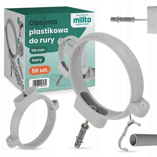 50x Objímka Trubky 110 mm Držák trubek Kanalizace Pp Pvc Plastová Nerezová Qn