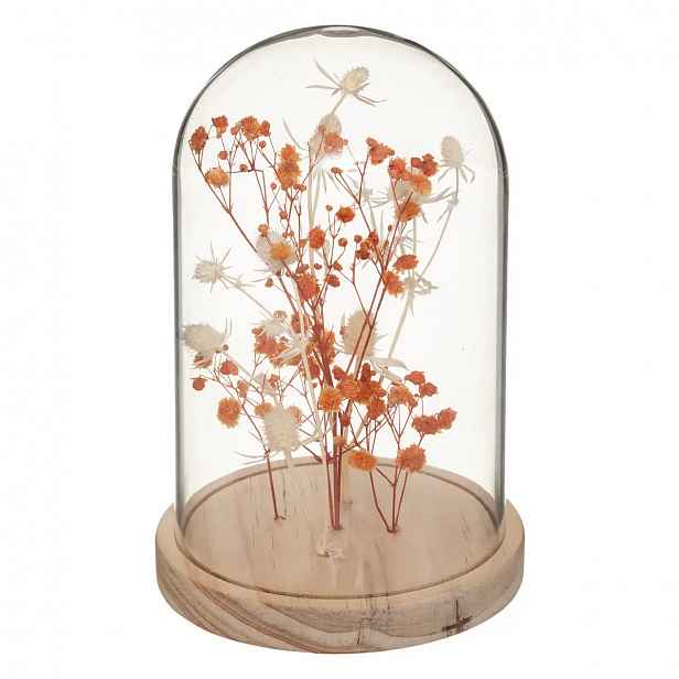Sušené květy pod skleněnou kopulí FLOWER BELL, výška 17 cm Barva: Oranžová