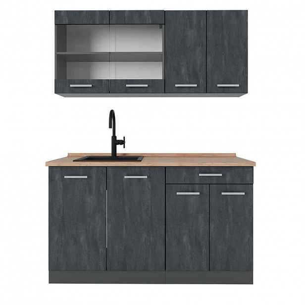 Vicco JEDNOTKOVÁ KUCHYNĚ R-Line Černý beton 140 cm PD Dub