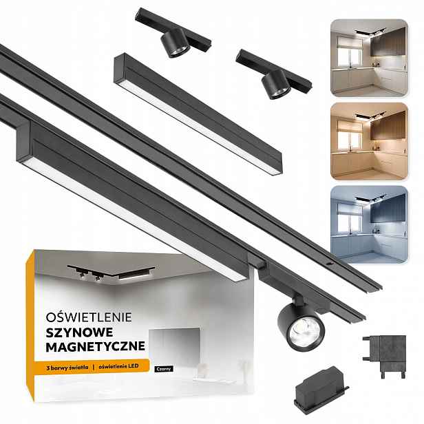 Magnetické kolejnicové osvětlení 2x Kolejnice 1m+20W a 2x7W L černé 5 let gwa
