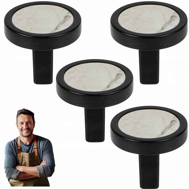 Nábytková Úchytka Knoflík Stone Černý Mat, Šedý Kámen 4 ks