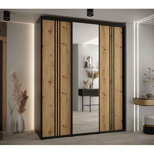 Šatní skříň YVONA 7 - 190/60 cm, černá / dub artisan / černá