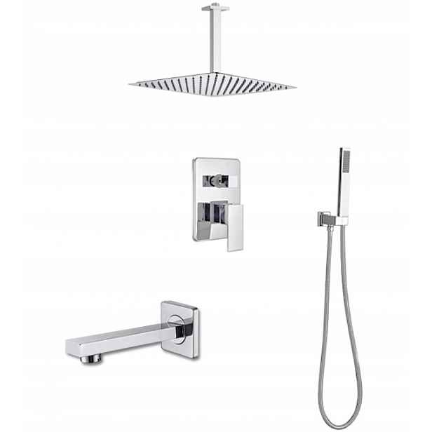 Sprchový Set Podomítkový Vývod Krátký Chrom Dešťová Sprcha 20 cm
