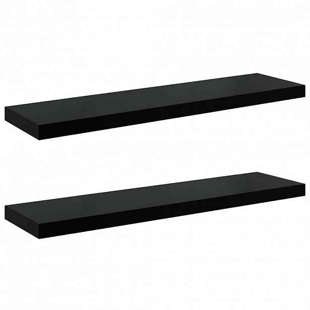 vidaXL Plovoucí nástěnné police 2 ks lesklé černé 90x23,5x3,8 cm MDF