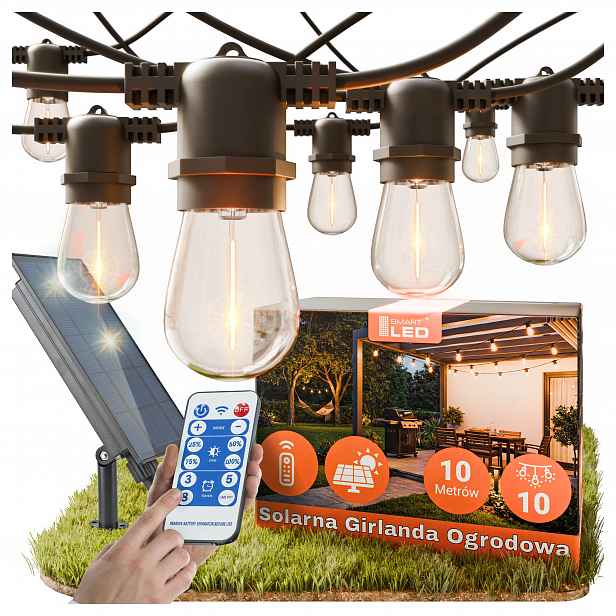 Solární Světelná Girlanda Zahradní solární lampy 10 m 10 x Led žárovka Dálkový Ovladač